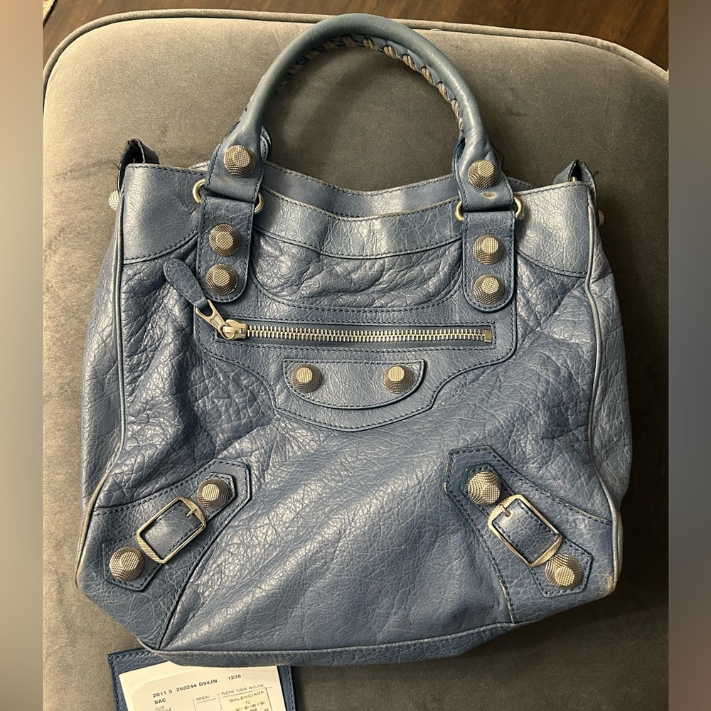 BALENCIAGA Velo Stud Leather City Shoulder Bag